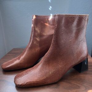 MANGO Brown Leather Ankle Boots with Square Toe NWT
